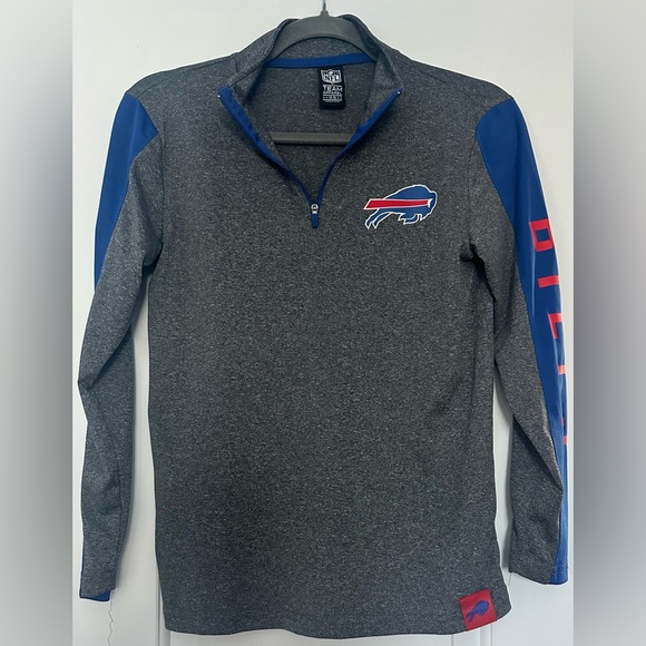 NFL TEAM APPAREL Size 14 (Boys) Buffalo Bills Gray Quarter Zip Athletic Shirt - Picture 6 of 7